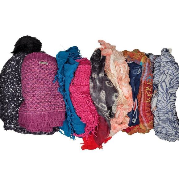 Lof of women's winter scarves 9 & 1 hat warm cozy Merrell Calvin Klein Patriots - Picture 1 of 11